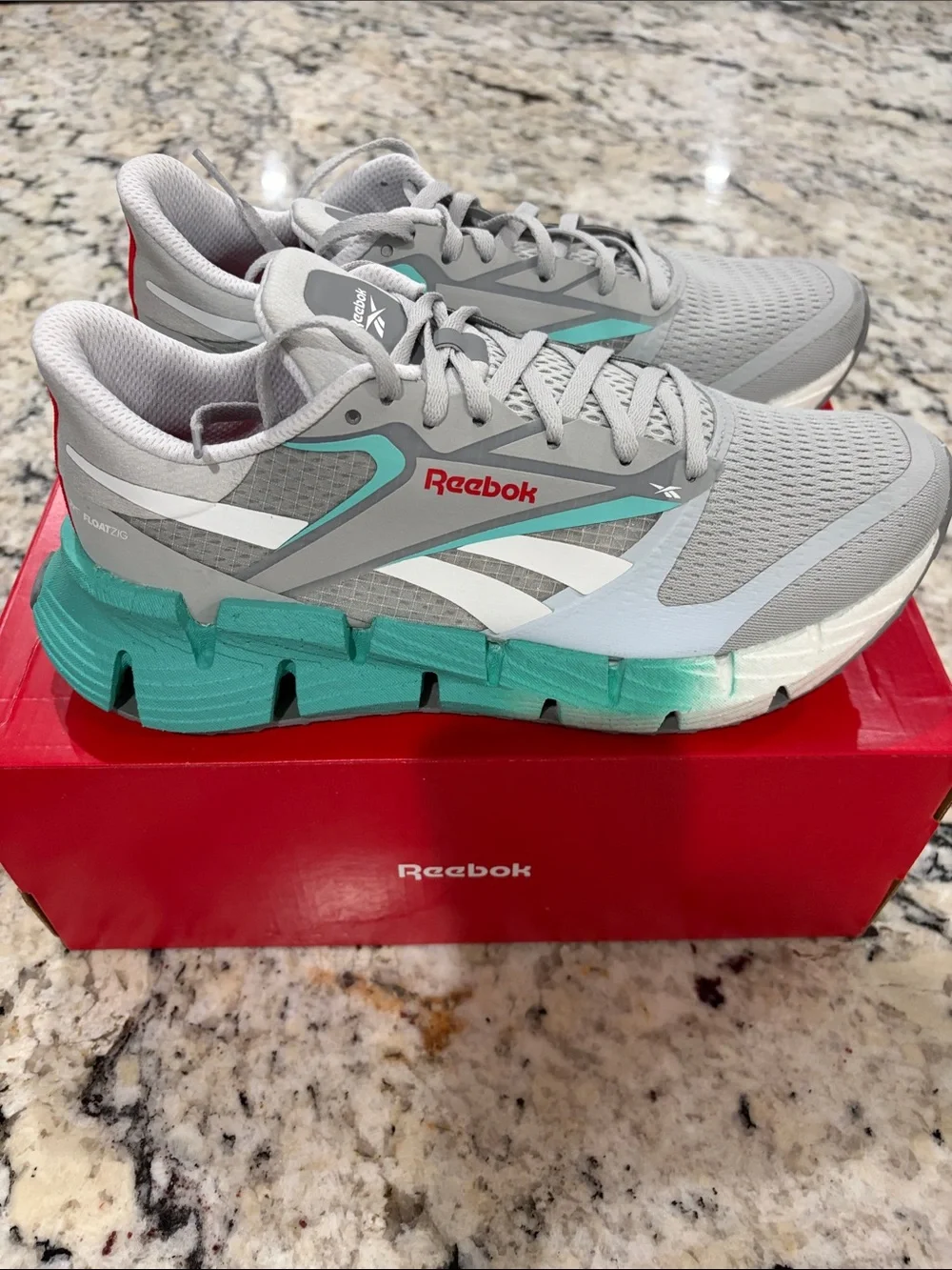 Women’s Sz10 Reebok Light Gray and Teal Athletic Running Shoes